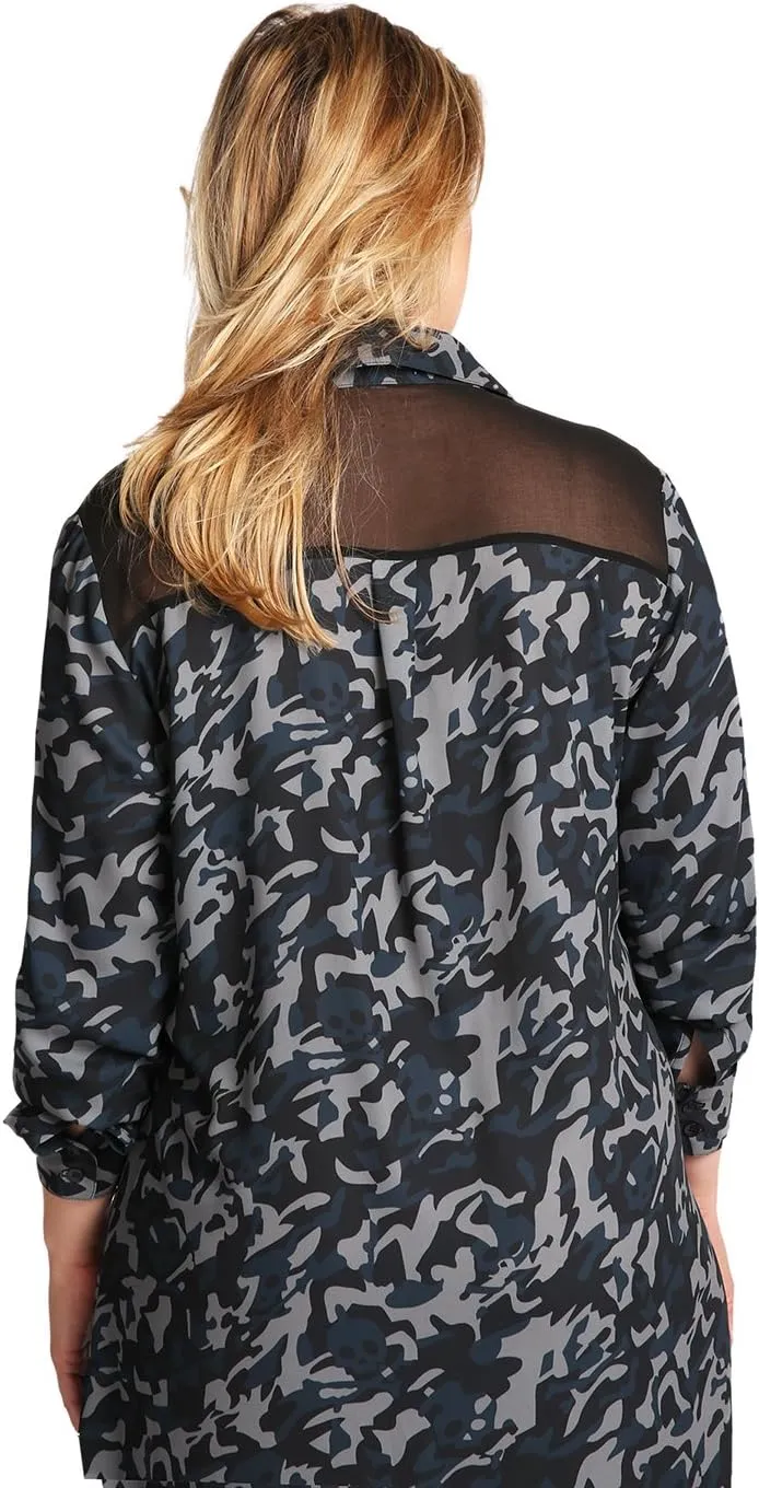 Standards & Practices Plus Size Modern Women Navy Woven Chiffon Camo Shirt Dress