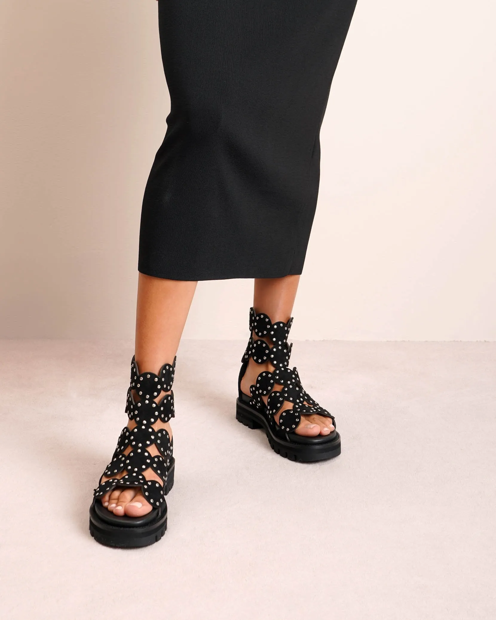 Studded suede chunky sandals
