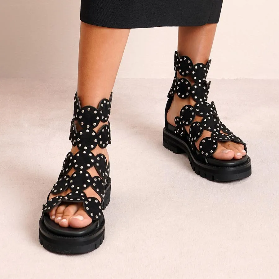 Studded suede chunky sandals