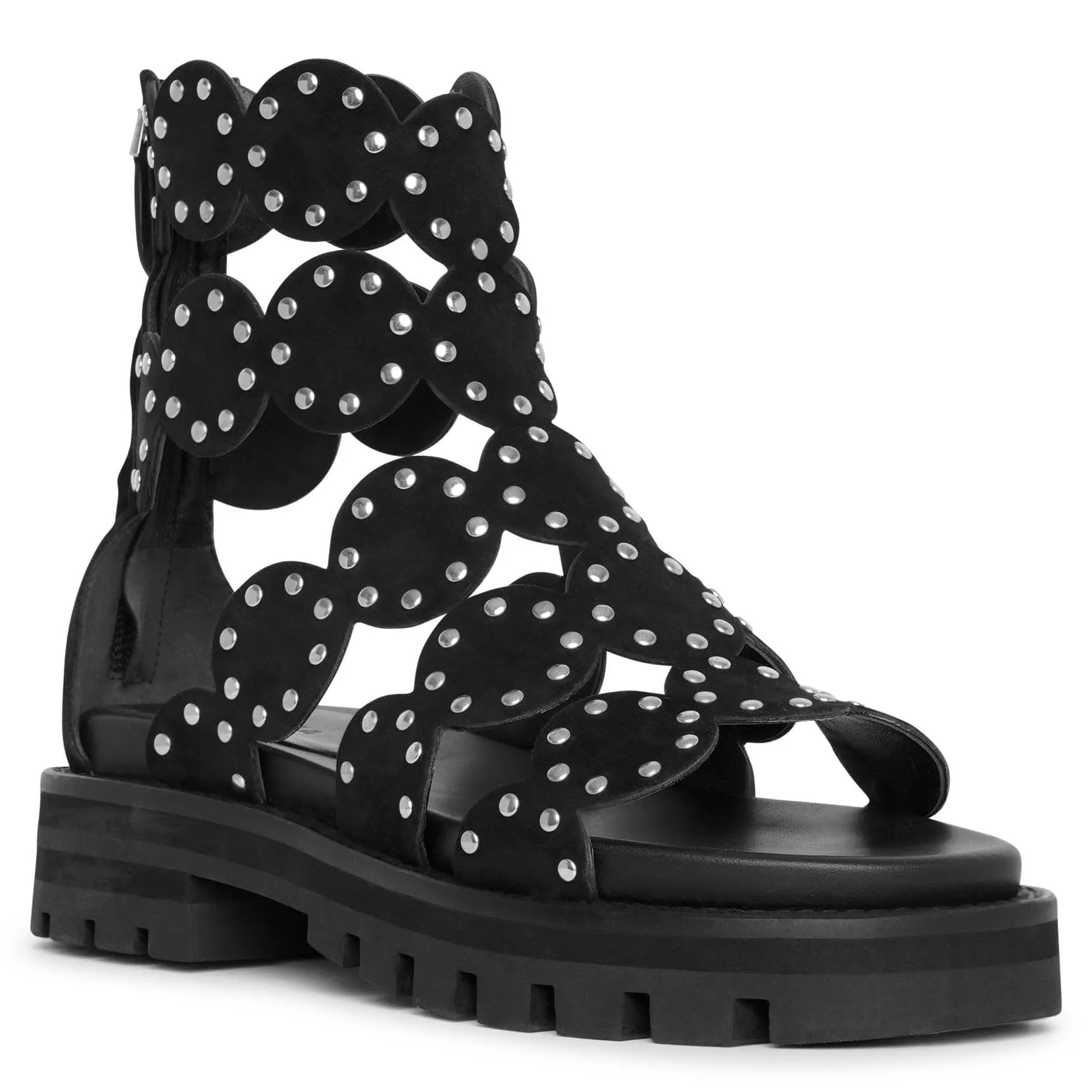 Studded suede chunky sandals