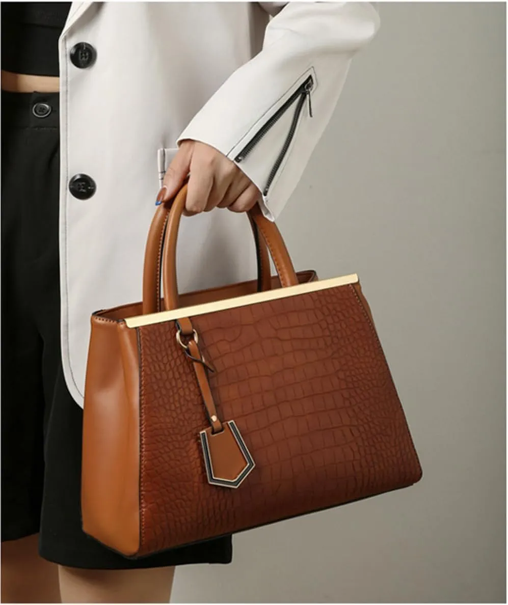 Stylish Crocodile Pattern Leather Handbag for Women - Versatile Top Handle Satchel Purse & Crossbody Bag in Yellow
