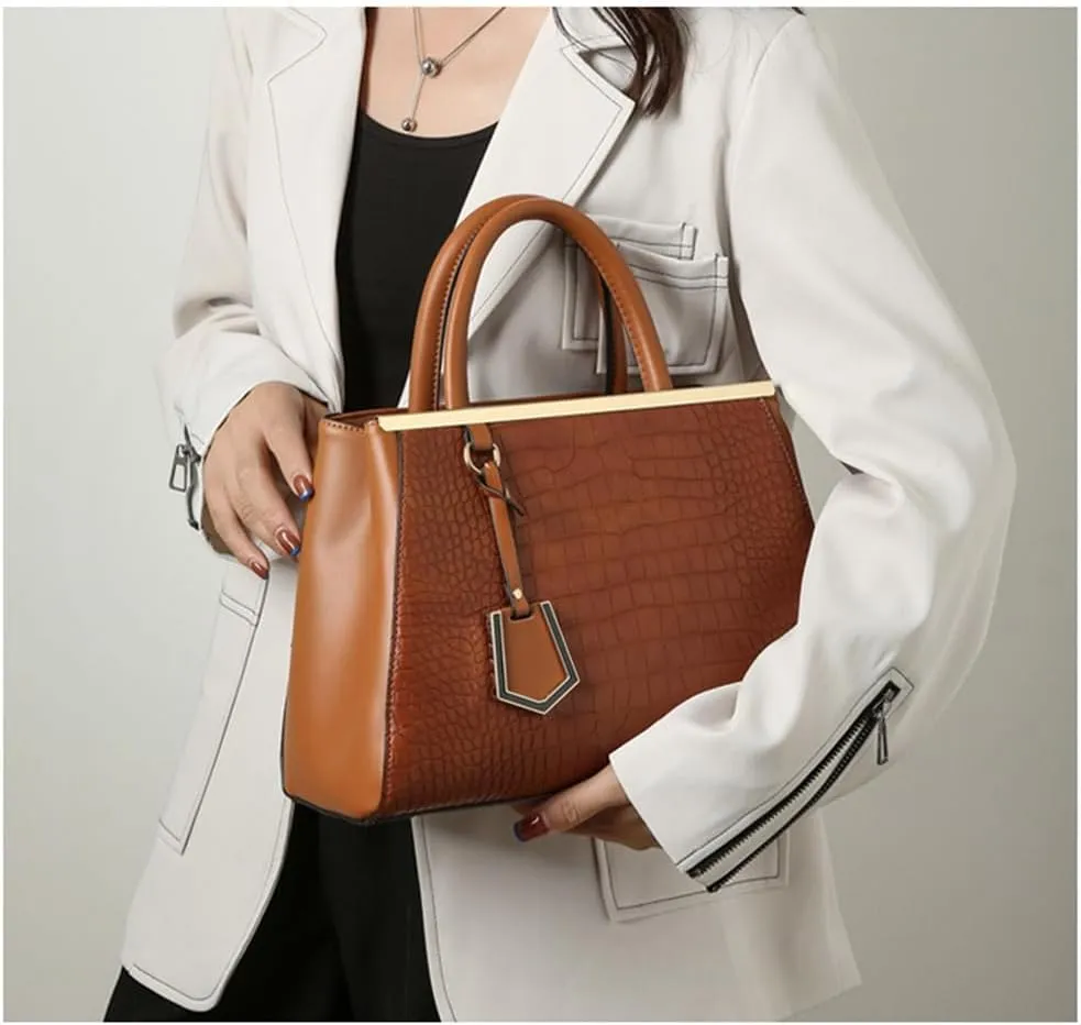 Stylish Crocodile Pattern Leather Handbag for Women - Versatile Top Handle Satchel Purse & Crossbody Bag in Yellow