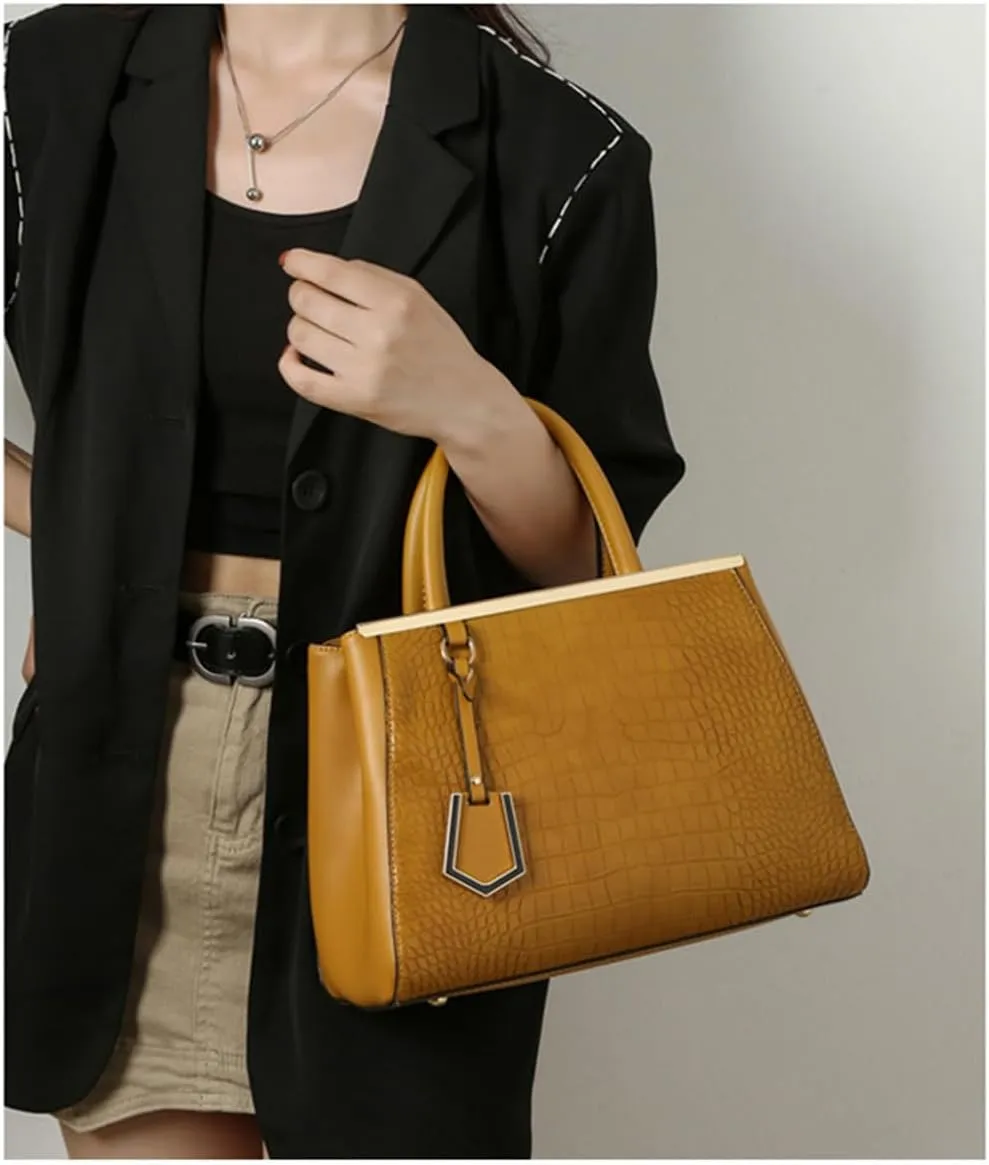Stylish Crocodile Pattern Leather Handbag for Women - Versatile Top Handle Satchel Purse & Crossbody Bag in Yellow