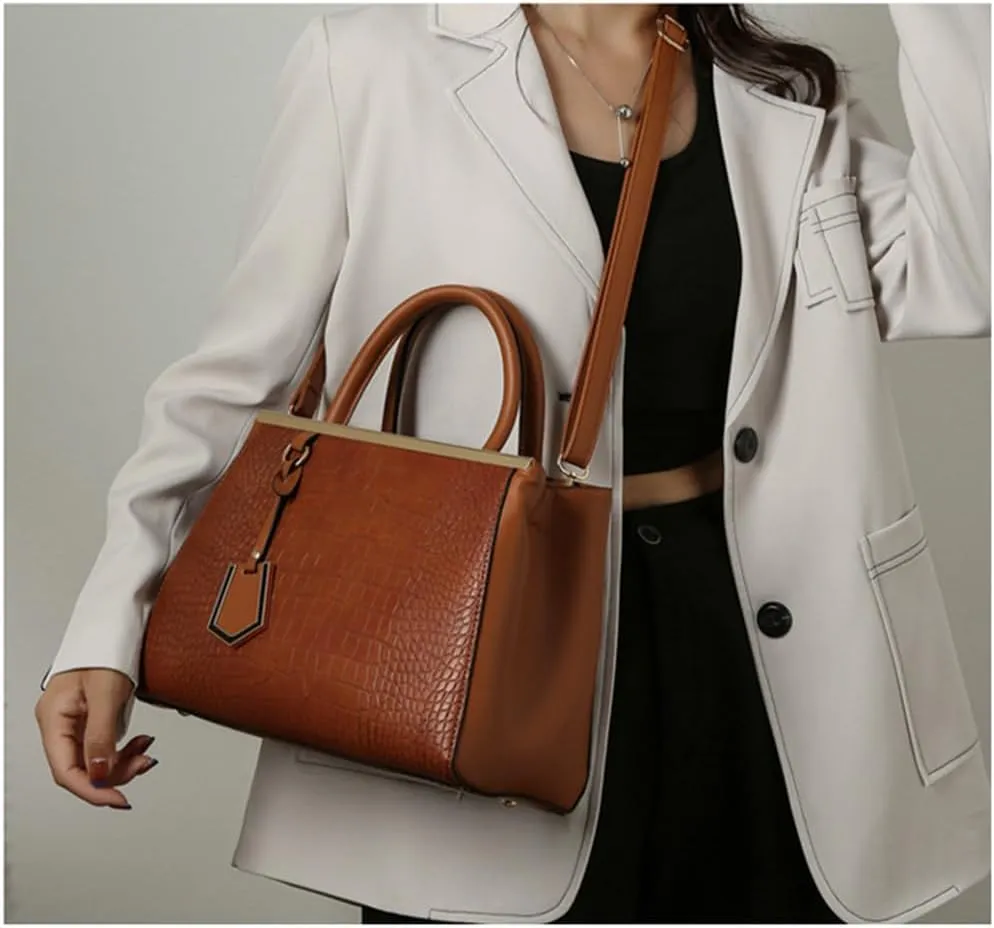 Stylish Crocodile Pattern Leather Handbag for Women - Versatile Top Handle Satchel Purse & Crossbody Bag in Yellow