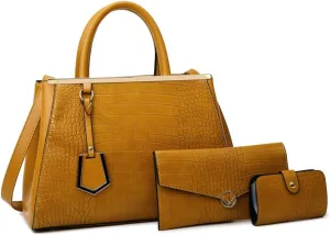 Stylish Crocodile Pattern Leather Handbag for Women - Versatile Top Handle Satchel Purse & Crossbody Bag in Yellow