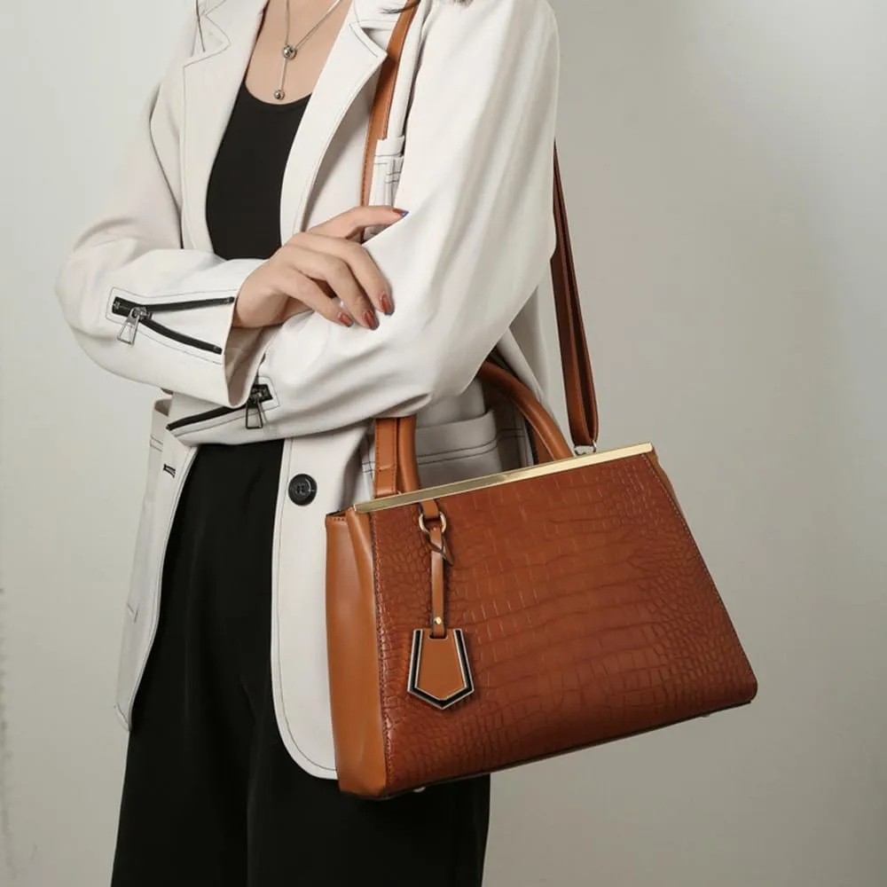 Stylish Crocodile Pattern Leather Handbag for Women - Versatile Top Handle Satchel Purse & Crossbody Bag in Yellow