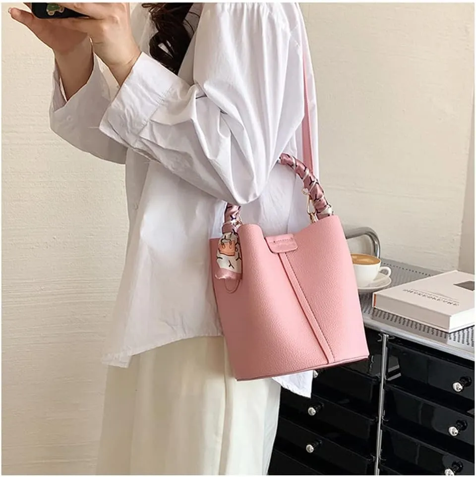 Stylish Soft Leather Crossbody Bucket Bag for Women - Versatile Handbag with Clutch and Top Handle