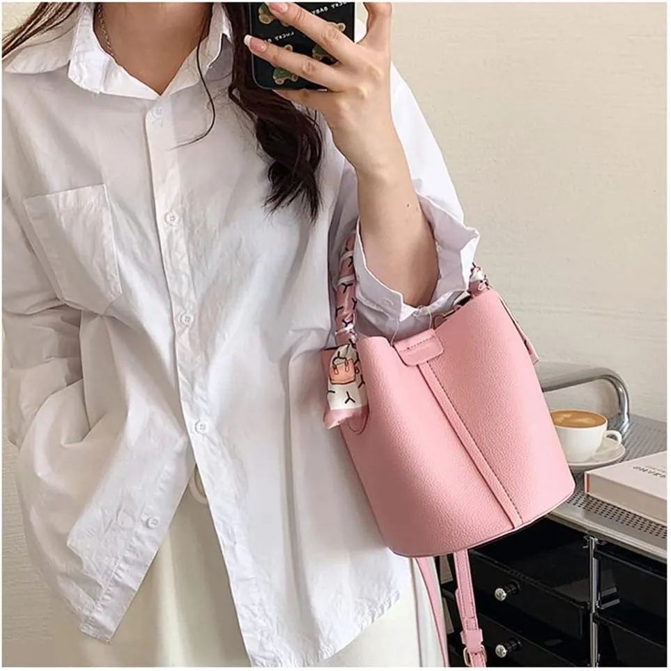 Stylish Soft Leather Crossbody Bucket Bag for Women - Versatile Handbag with Clutch and Top Handle