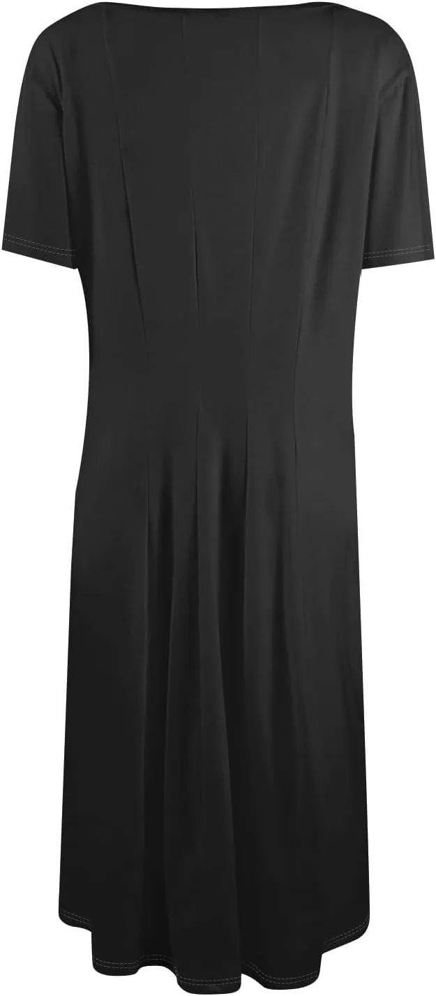 Summer Dresses for Women 2025 Boho Floral Midi Short Sleeve Crewneck Dresses Elegant Side Pocket Pleated Dress