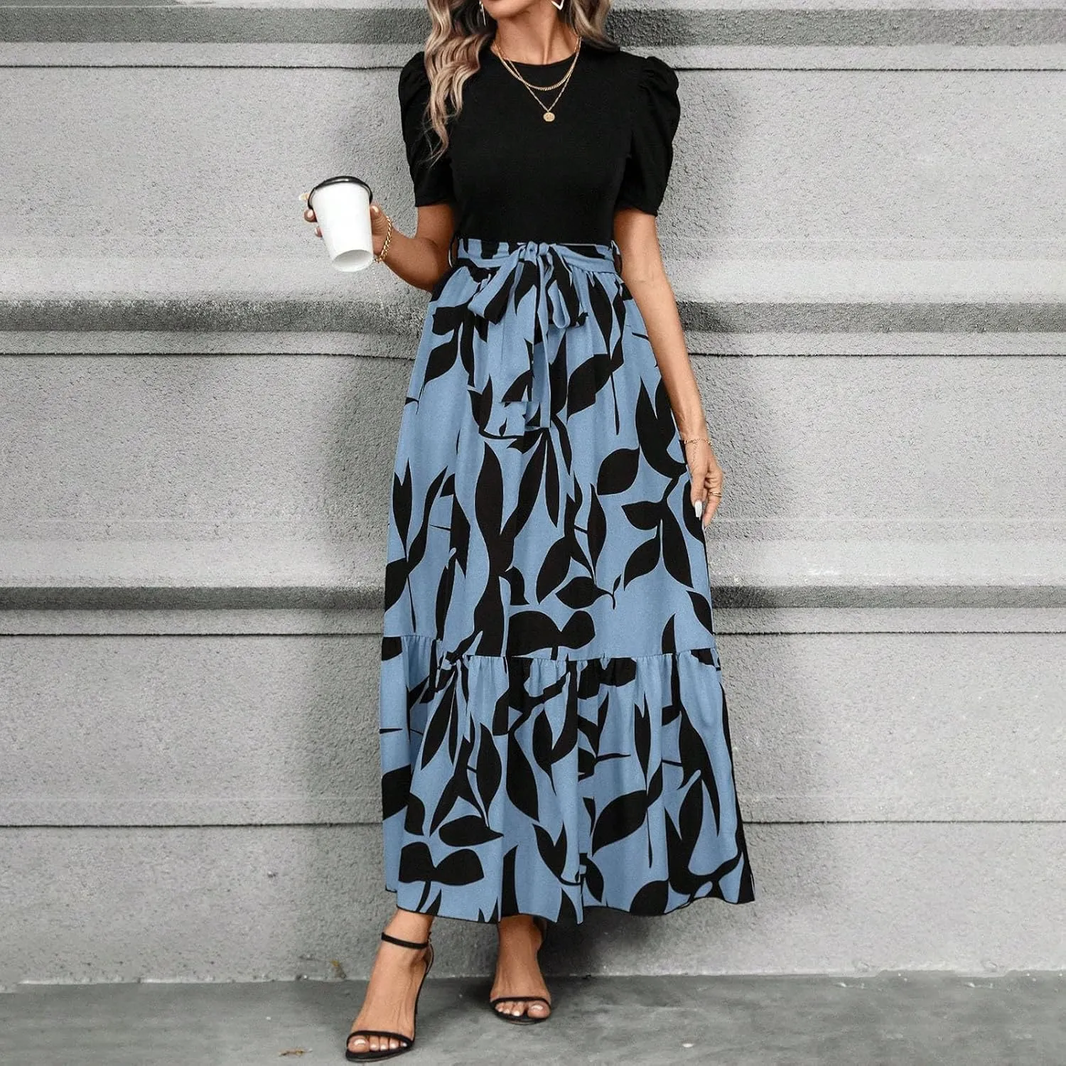 Summer Dresses for Women 2025 Empire Waist Wrap Floral Print High Waist Fashion Elegant Tea Party Dresses