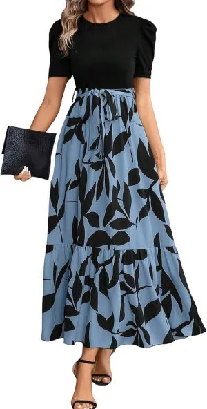 Summer Dresses for Women 2025 Empire Waist Wrap Floral Print High Waist Fashion Elegant Tea Party Dresses