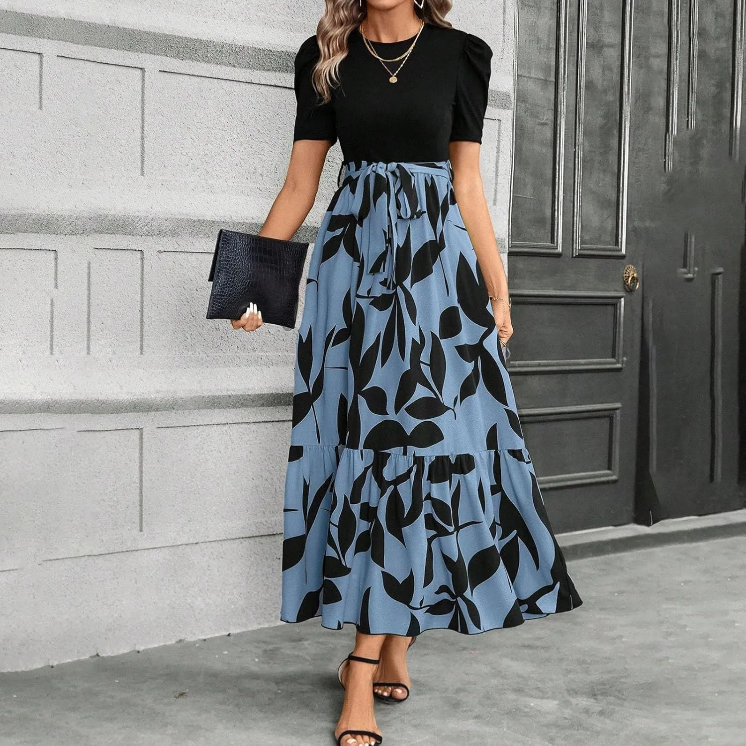 Summer Dresses for Women 2025 Empire Waist Wrap Floral Print High Waist Fashion Elegant Tea Party Dresses