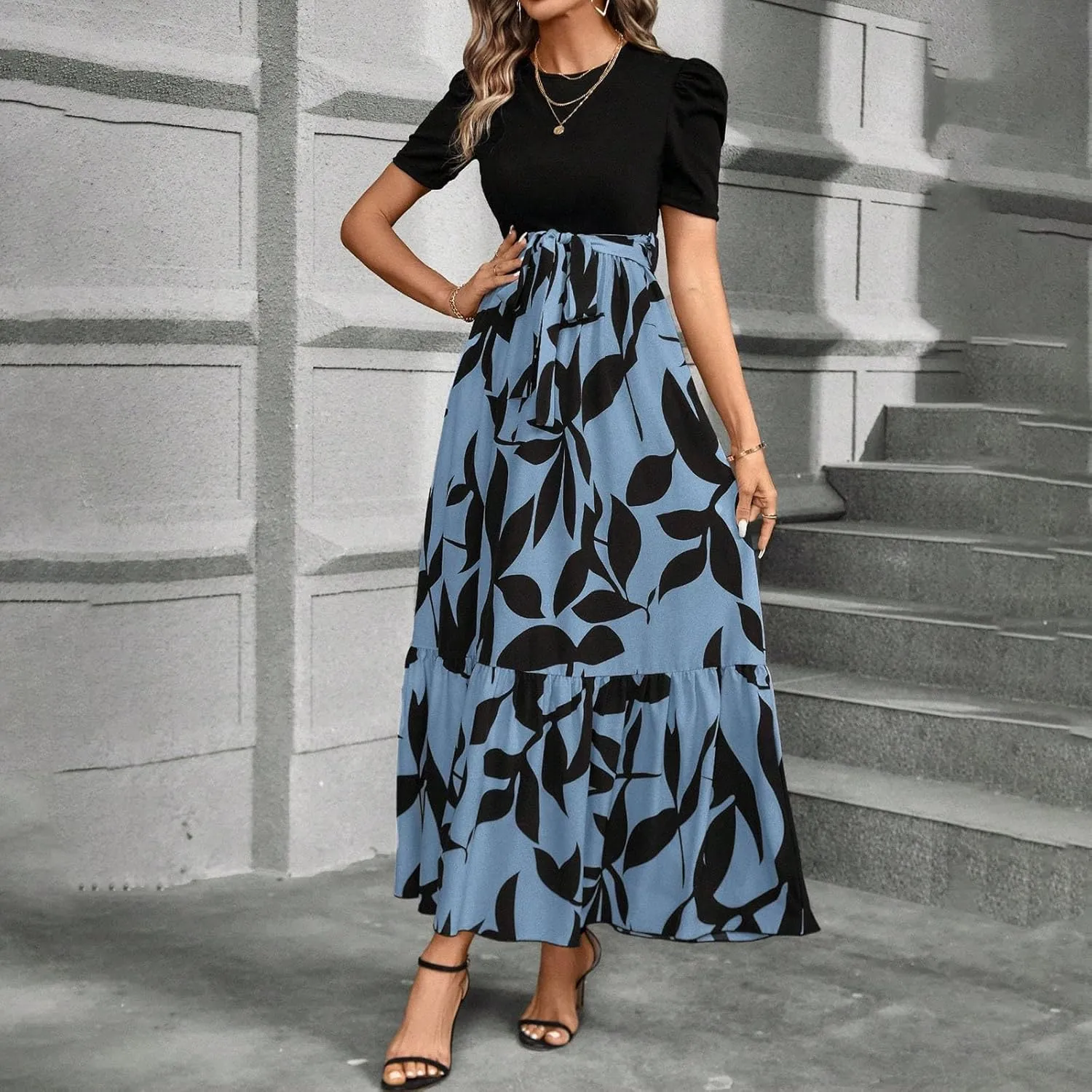 Summer Dresses for Women 2025 Empire Waist Wrap Floral Print High Waist Fashion Elegant Tea Party Dresses