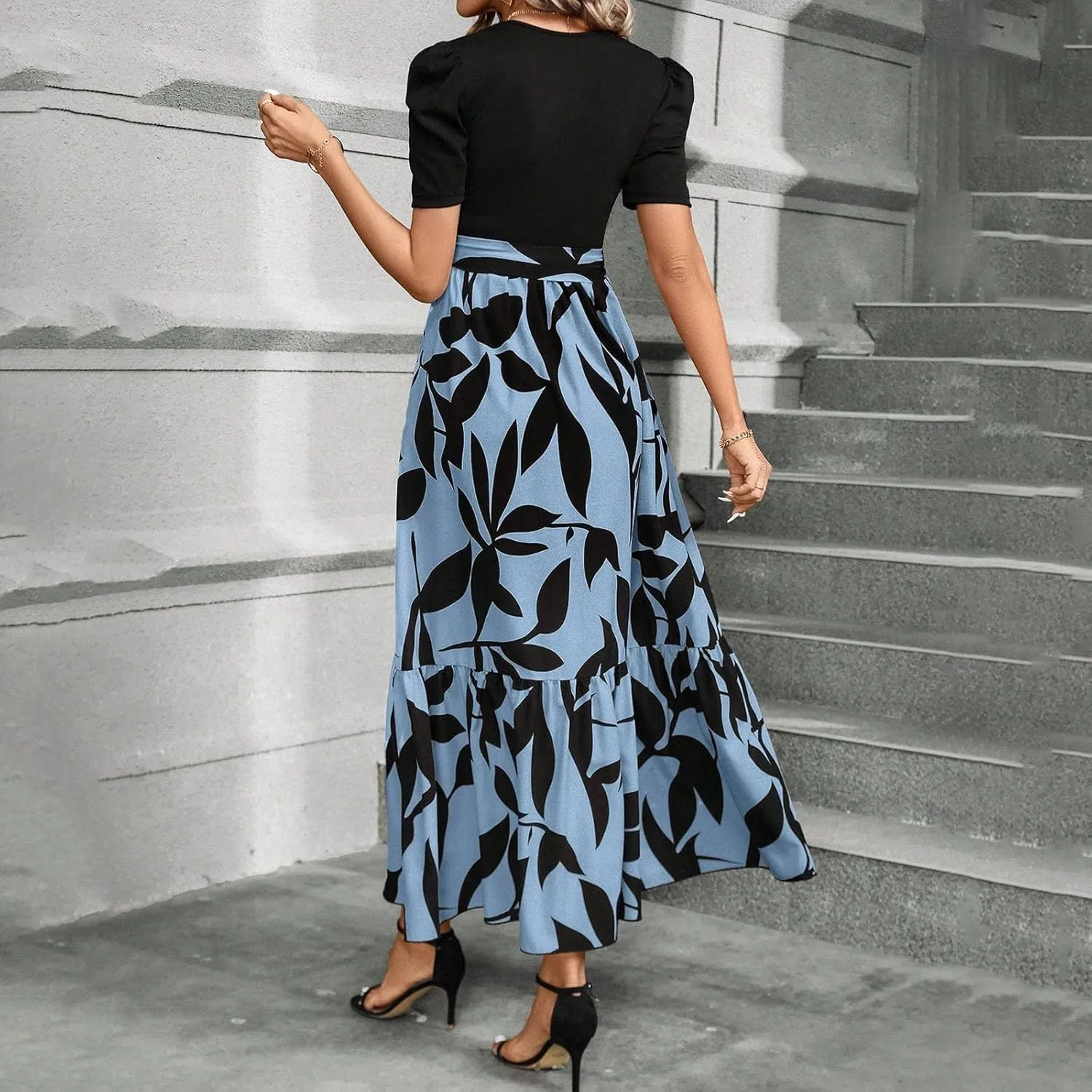 Summer Dresses for Women 2025 Empire Waist Wrap Floral Print High Waist Fashion Elegant Tea Party Dresses