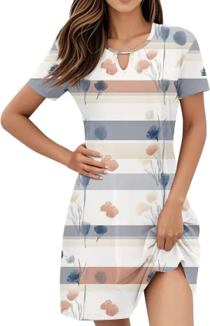 Summer Dresses for Women 2025 Flowy Beach Mini Dress Casual Short Sleeve T Shirt Dress Floral Loose A-Line Dresses Plus Size