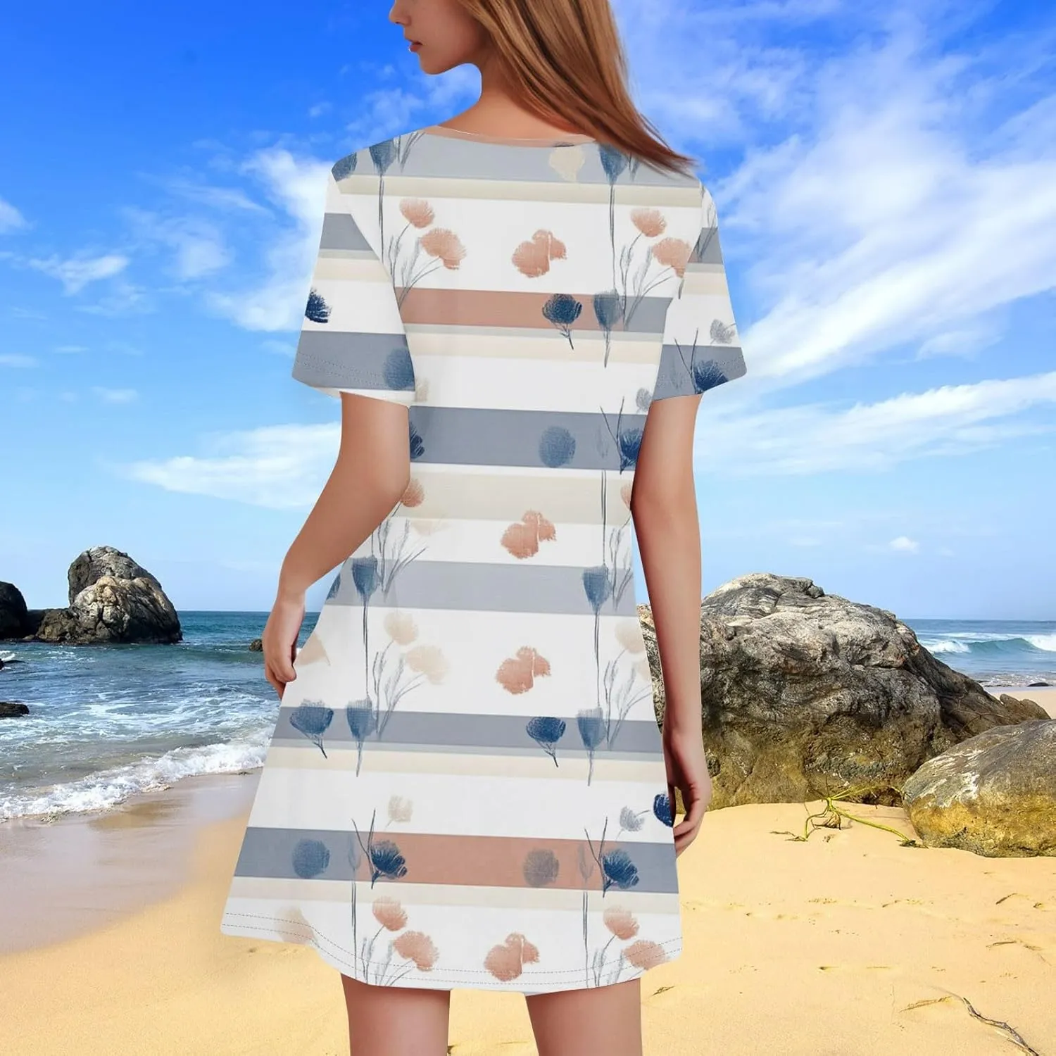 Summer Dresses for Women 2025 Flowy Beach Mini Dress Casual Short Sleeve T Shirt Dress Floral Loose A-Line Dresses Plus Size