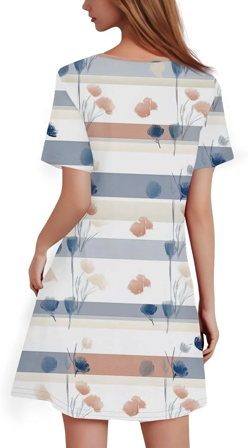 Summer Dresses for Women 2025 Flowy Beach Mini Dress Casual Short Sleeve T Shirt Dress Floral Loose A-Line Dresses Plus Size
