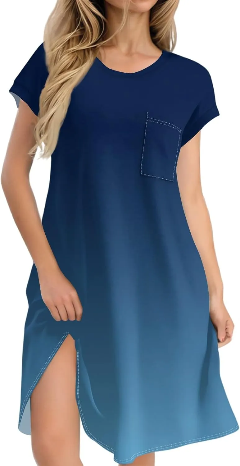 Summer Dresses for Women 2025s Casual Cap Sleeve Crewneck Loose Mini Dresses Casual Gradient Beach T Shirt Dres