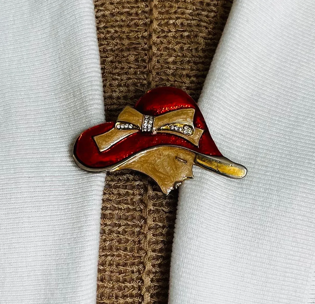 Sweater Clips Vintage Red Hat Cardigan Clip for Sweater Clasp Cinch Clip Red Hat Lady Sweater Clip Jewelry Gift for Mom Gift for Her