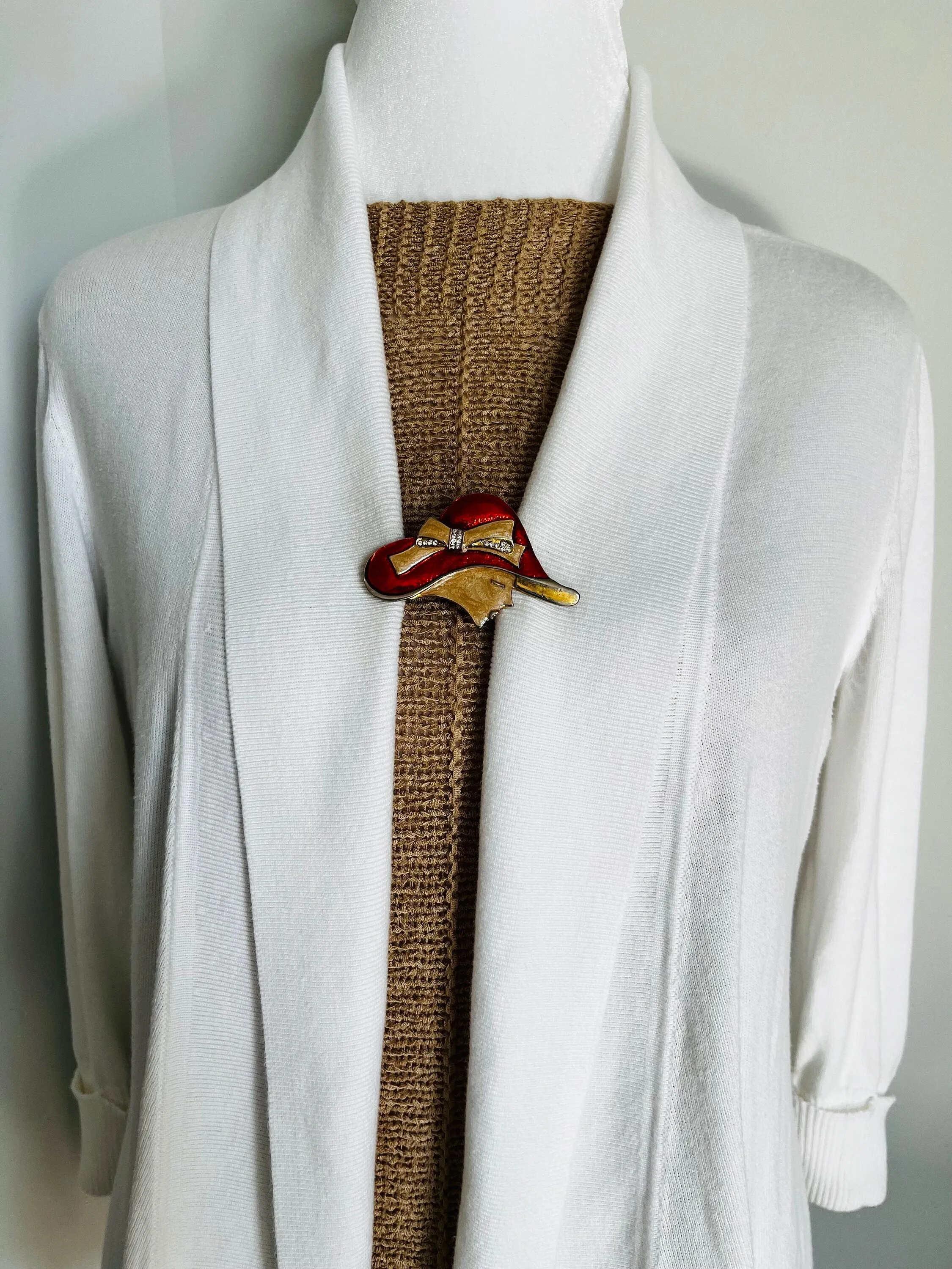 Sweater Clips Vintage Red Hat Cardigan Clip for Sweater Clasp Cinch Clip Red Hat Lady Sweater Clip Jewelry Gift for Mom Gift for Her