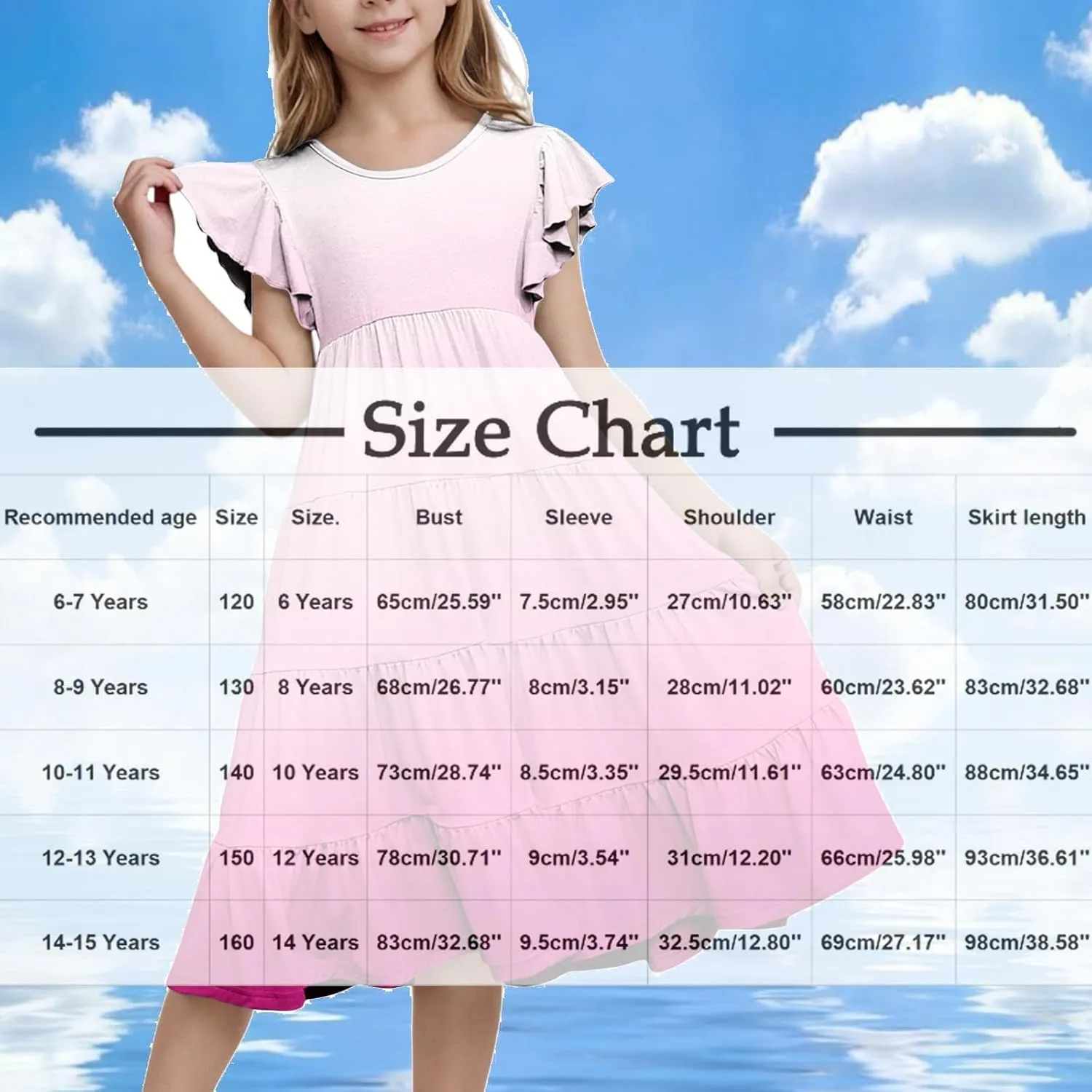 Teen Girls Double Pleated Casual Dress Short Sleeve Ruffle Swing Color Block Dresses Kids Crew Neck Summer Flowy Skirts