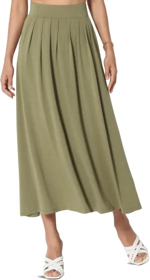 TheMogan Women's Casual Lounge Solid Foldable High Waist Draped Jersey Relaxed Long Maxi Skirt