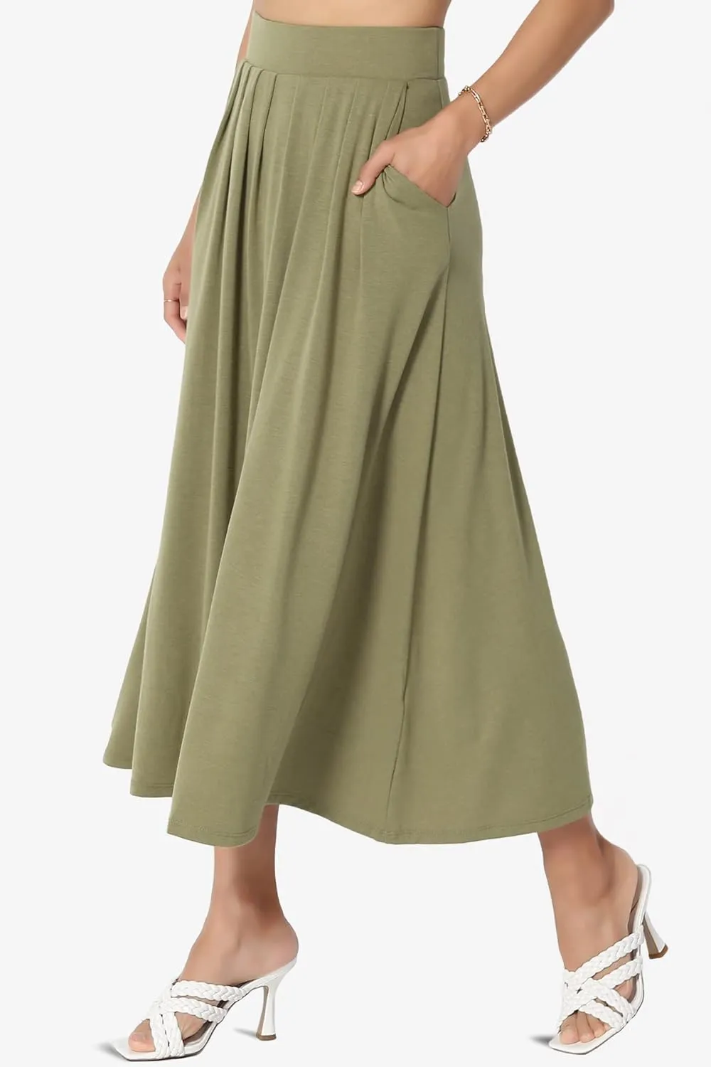 TheMogan Women's Casual Lounge Solid Foldable High Waist Draped Jersey Relaxed Long Maxi Skirt