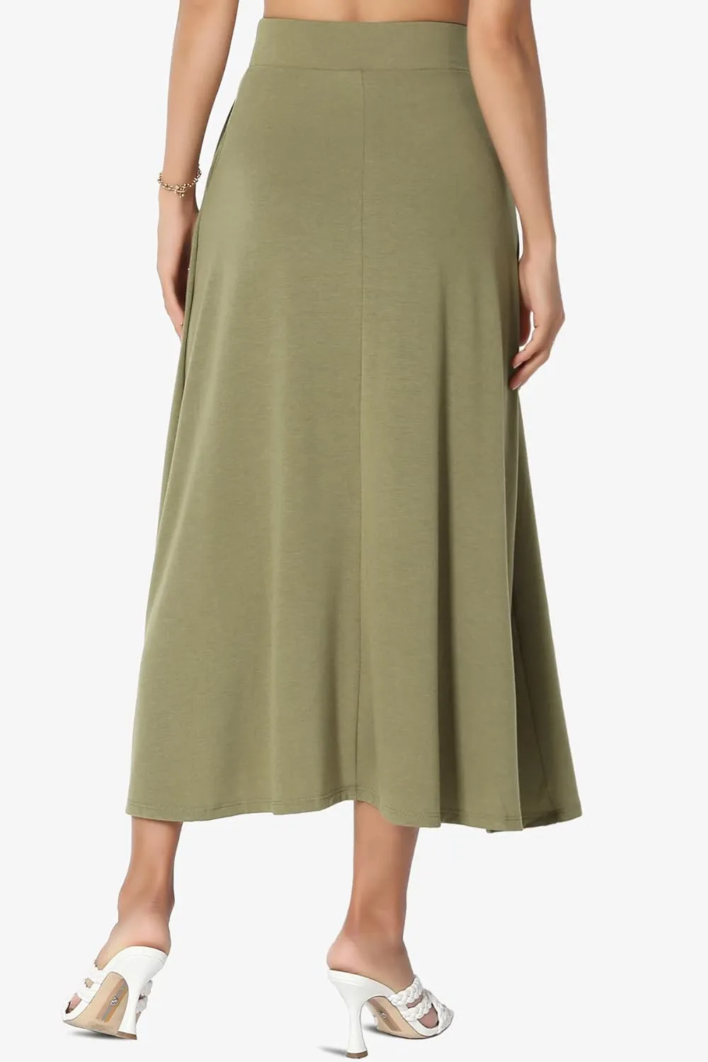 TheMogan Women's Casual Lounge Solid Foldable High Waist Draped Jersey Relaxed Long Maxi Skirt