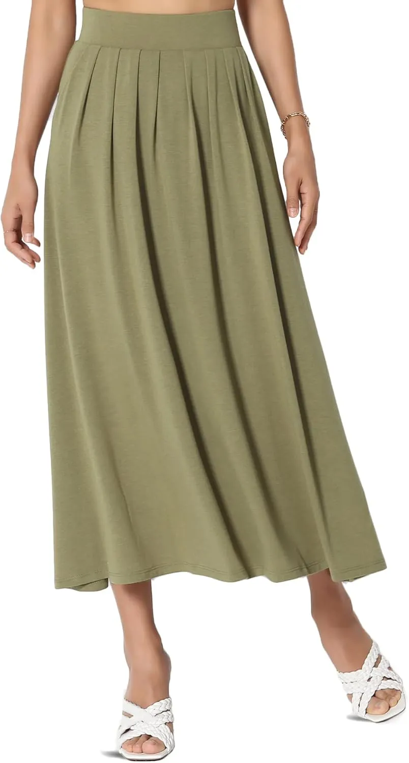 TheMogan Women's Casual Lounge Solid Foldable High Waist Draped Jersey Relaxed Long Maxi Skirt