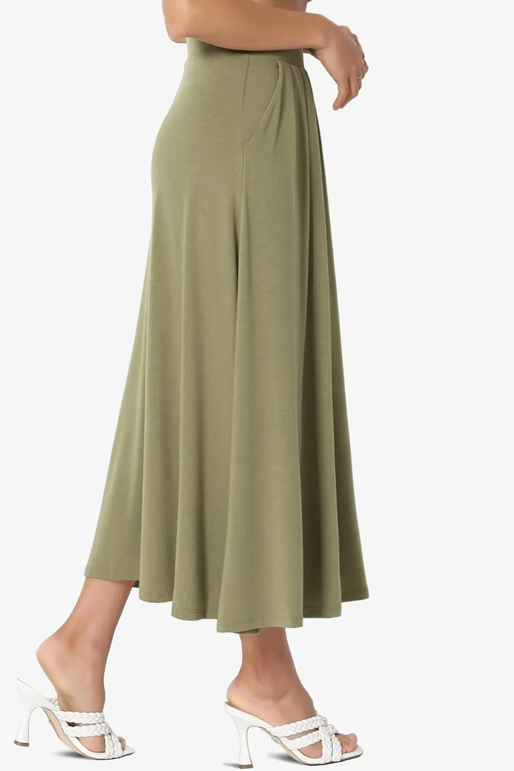 TheMogan Women's Casual Lounge Solid Foldable High Waist Draped Jersey Relaxed Long Maxi Skirt