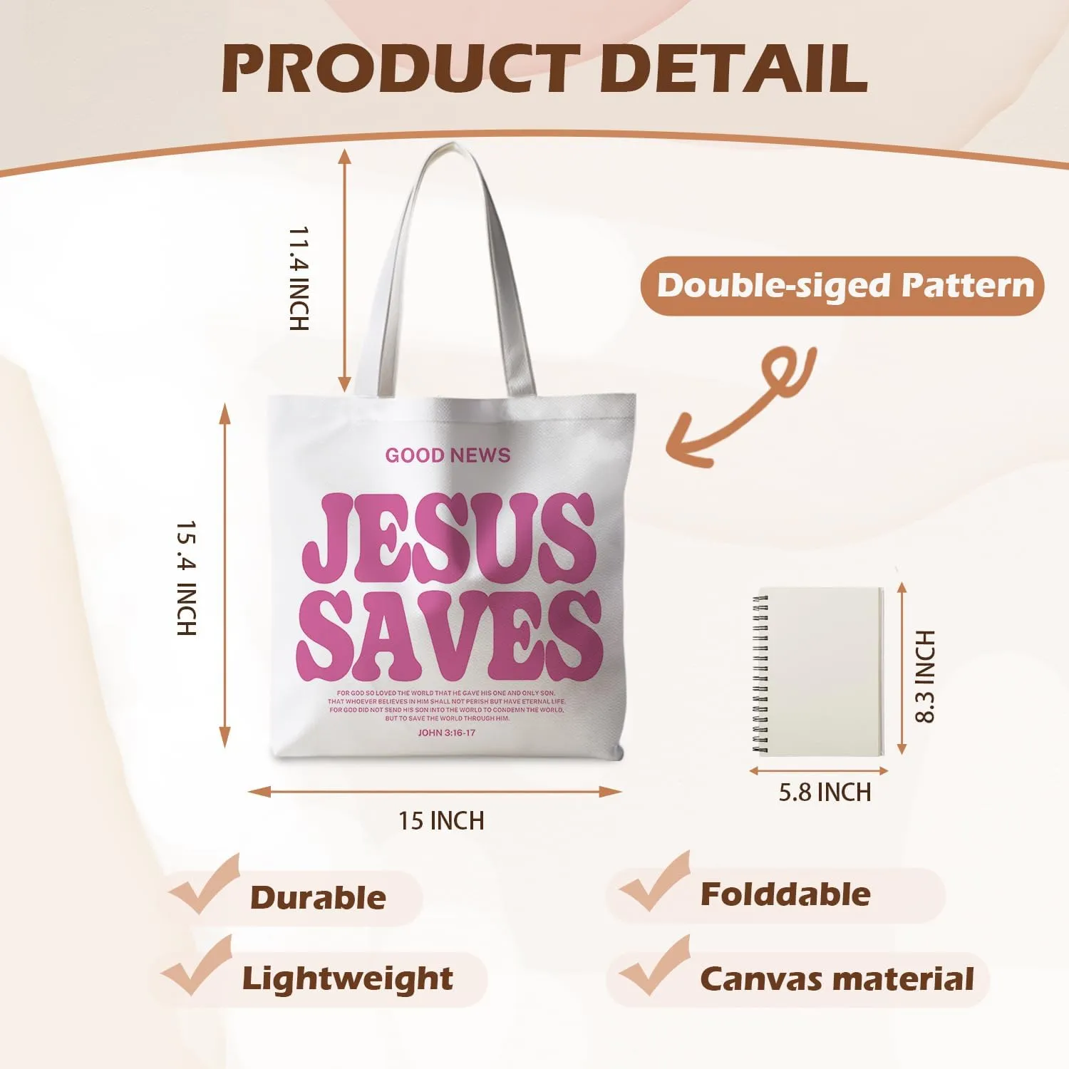 Tote Bag - Christian Gifts for Women, Canvas Bags with Bible Verse Designs