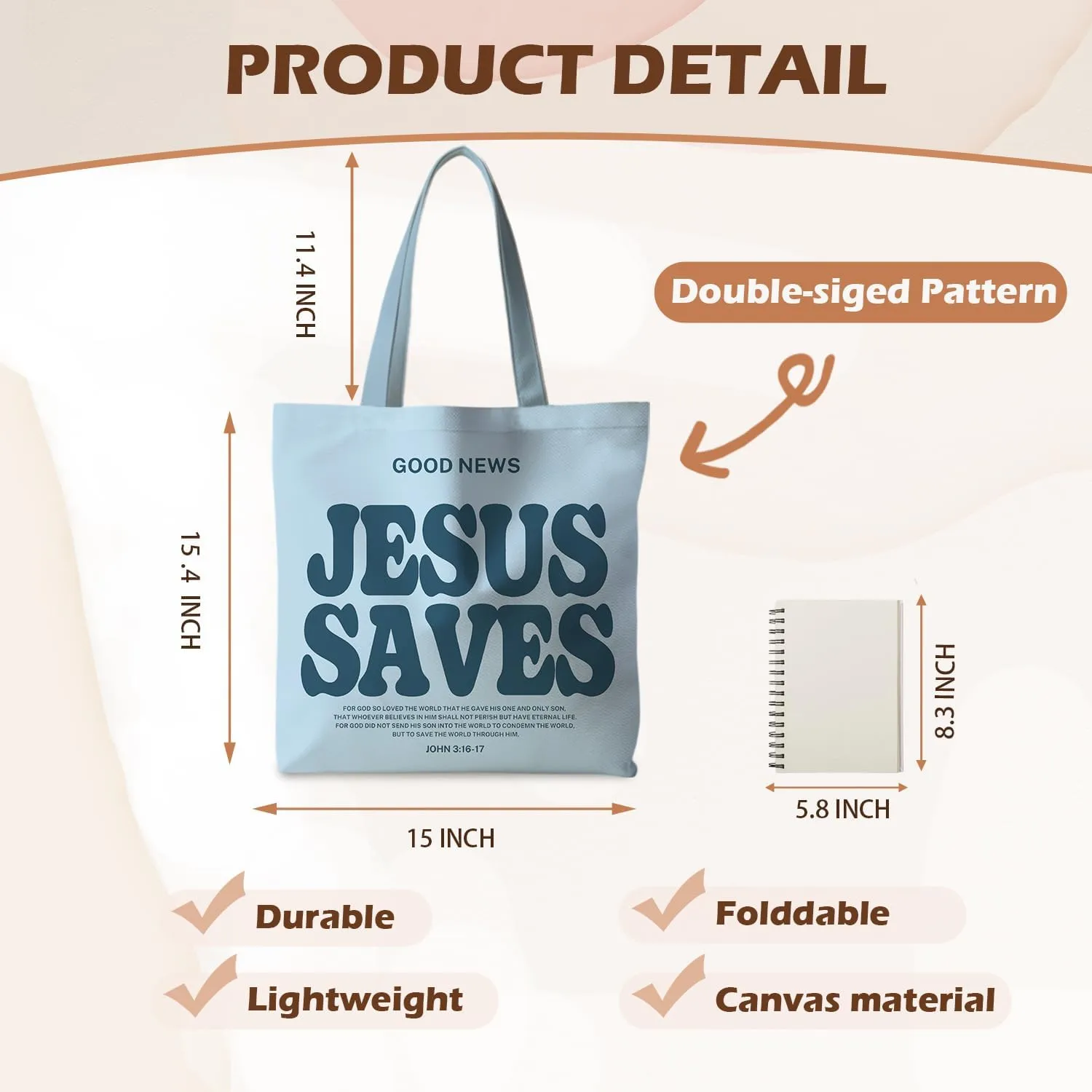 Tote Bag - Christian Gifts for Women, Canvas Bags with Bible Verse Designs