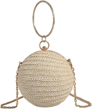 Trendy Clutch Bag For Women Ball-Shaped Straw Summer Beach Bags Rattan Evening Purse Straw Crossbody Woven Purse 2025