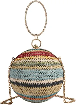 Trendy Clutch Bag For Women Ball-Shaped Straw Summer Beach Bags Rattan Evening Purse Straw Crossbody Woven Purse 2025