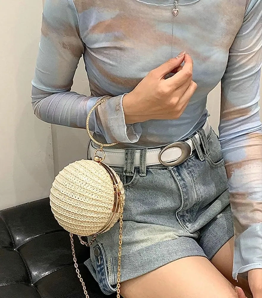 Trendy Clutch Bag For Women Ball-Shaped Straw Summer Beach Bags Rattan Evening Purse Straw Crossbody Woven Purse 2025