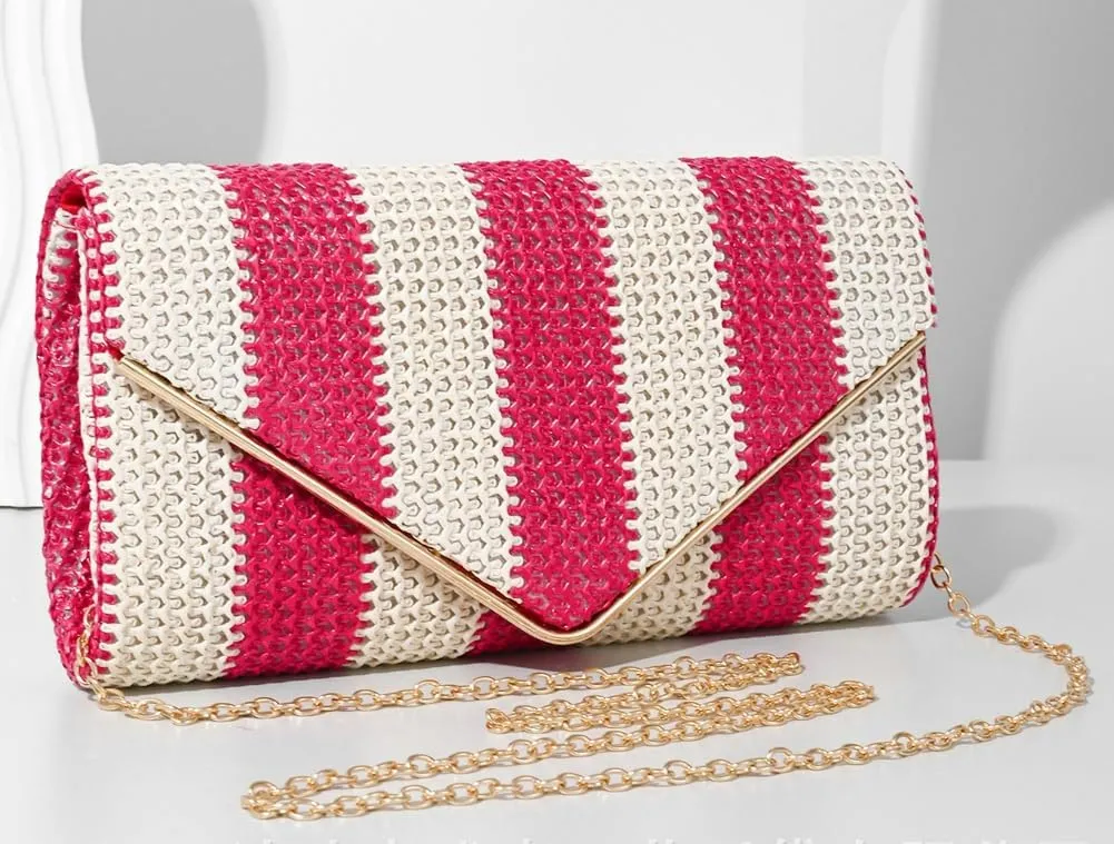 Trendy Clutch Bag For Women Straw Summer Beach Bags Rattan Evening Purse Straw Crossbody Woven Stripe Purse 2025