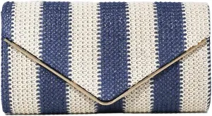 Trendy Clutch Bag For Women Straw Summer Beach Bags Rattan Evening Purse Straw Crossbody Woven Stripe Purse 2025