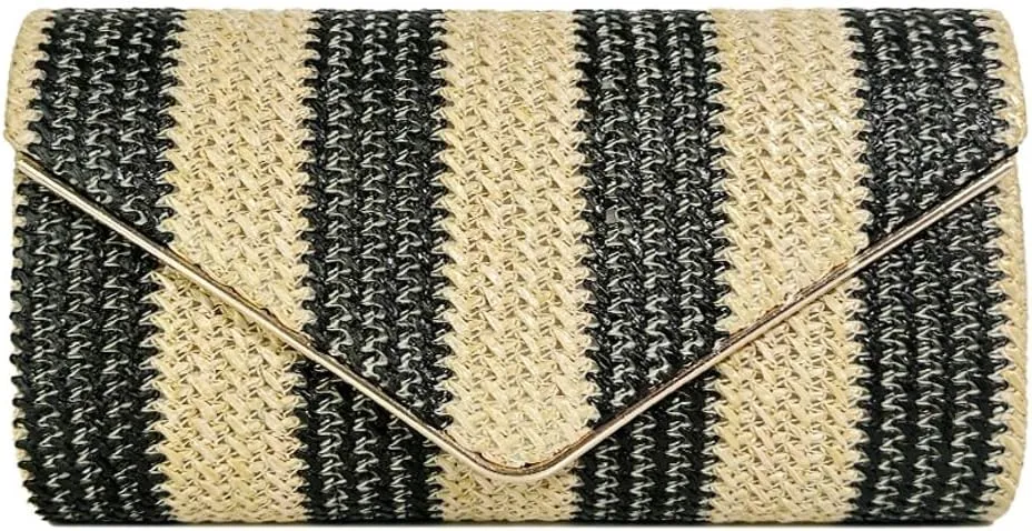 Trendy Clutch Bag For Women Straw Summer Beach Bags Rattan Evening Purse Straw Crossbody Woven Stripe Purse 2025
