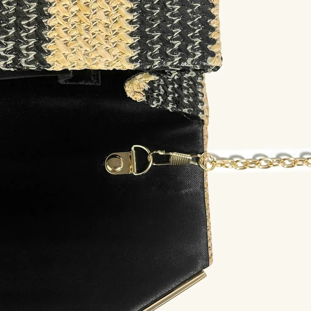 Trendy Clutch Bag For Women Straw Summer Beach Bags Rattan Evening Purse Straw Crossbody Woven Stripe Purse 2025