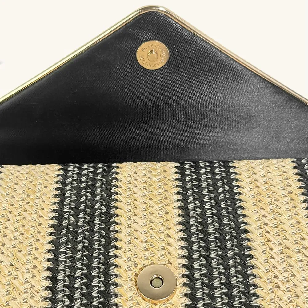 Trendy Clutch Bag For Women Straw Summer Beach Bags Rattan Evening Purse Straw Crossbody Woven Stripe Purse 2025