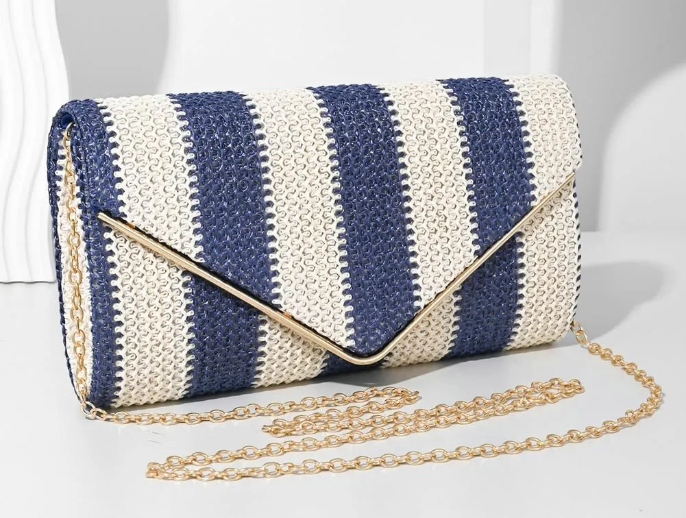 Trendy Clutch Bag For Women Straw Summer Beach Bags Rattan Evening Purse Straw Crossbody Woven Stripe Purse 2025