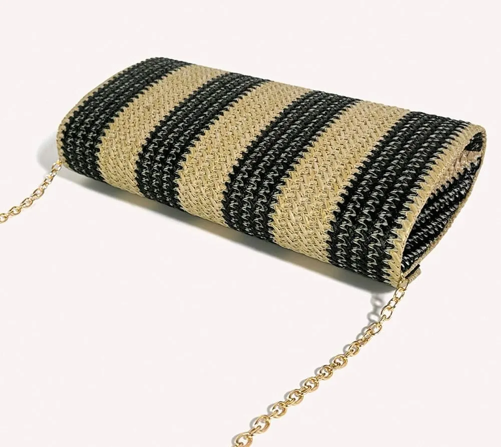 Trendy Clutch Bag For Women Straw Summer Beach Bags Rattan Evening Purse Straw Crossbody Woven Stripe Purse 2025