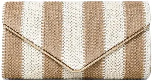 Trendy Clutch Bag For Women Straw Summer Beach Bags Rattan Evening Purse Straw Crossbody Woven Stripe Purse 2025