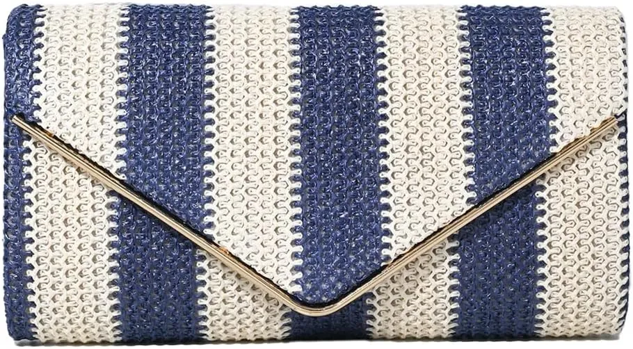 Trendy Clutch Bag For Women Straw Summer Beach Bags Rattan Evening Purse Straw Crossbody Woven Stripe Purse 2025