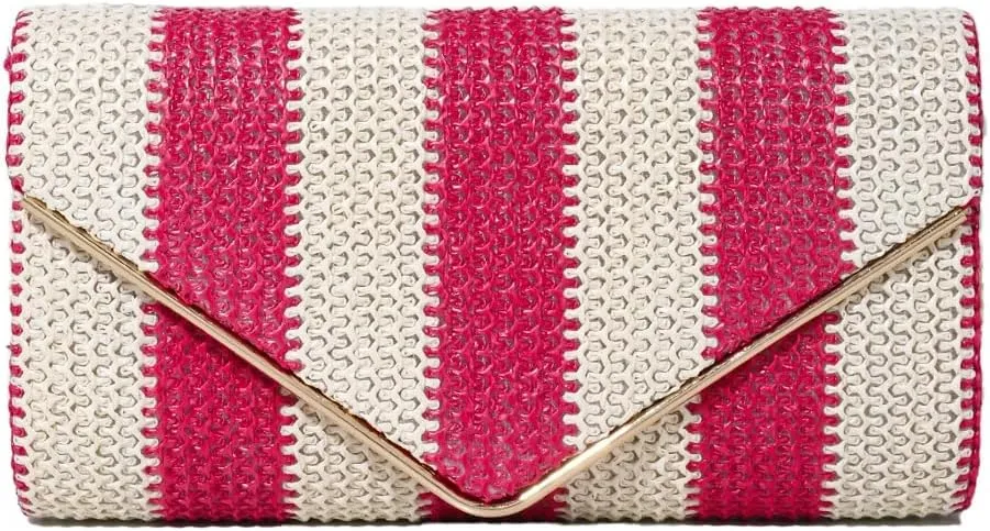 Trendy Clutch Bag For Women Straw Summer Beach Bags Rattan Evening Purse Straw Crossbody Woven Stripe Purse 2025