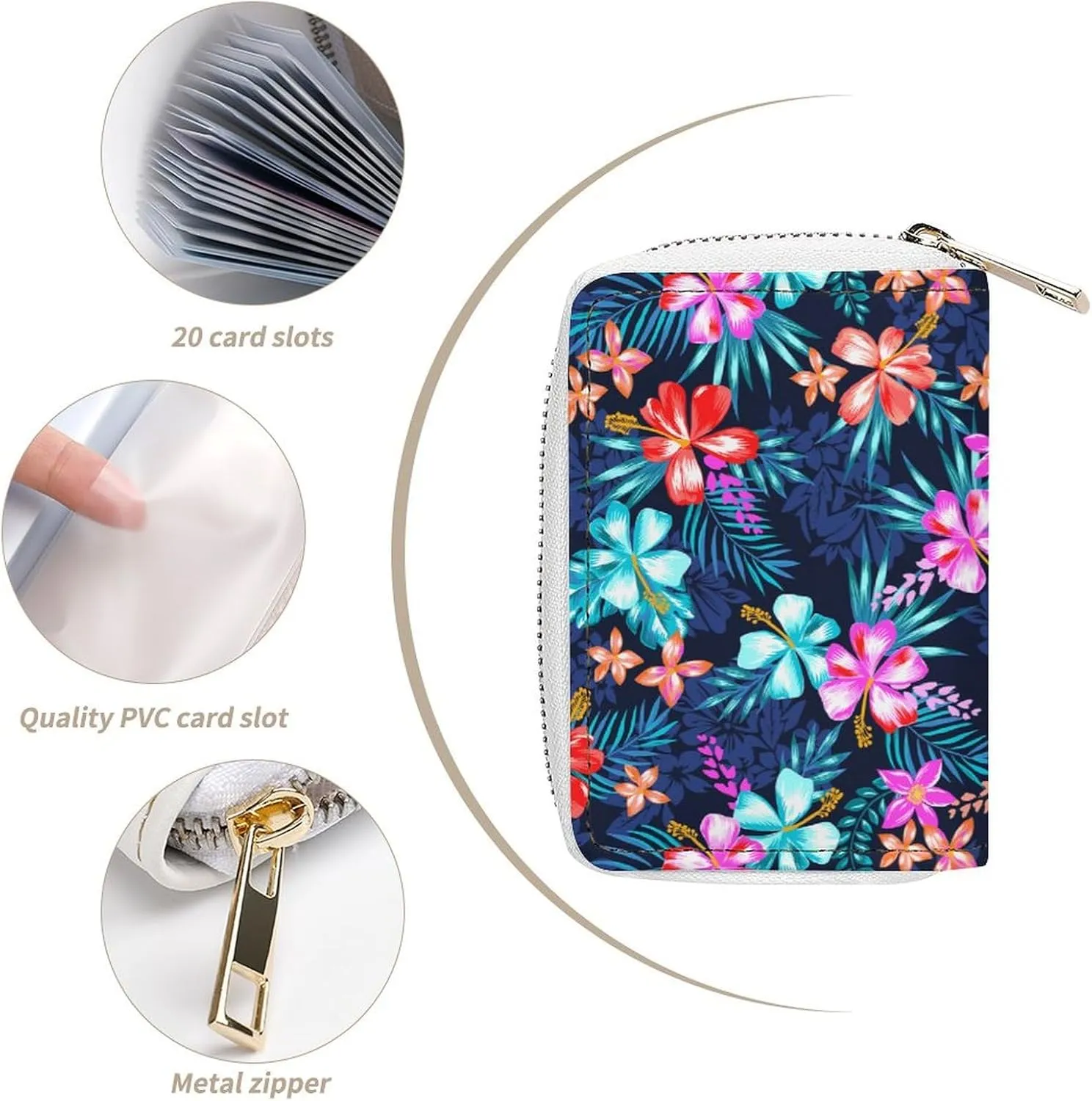 Tropical Hawaiian Hibiscus Flower Leather Card Bag Suitable for Unisex Versatile for Daily Use