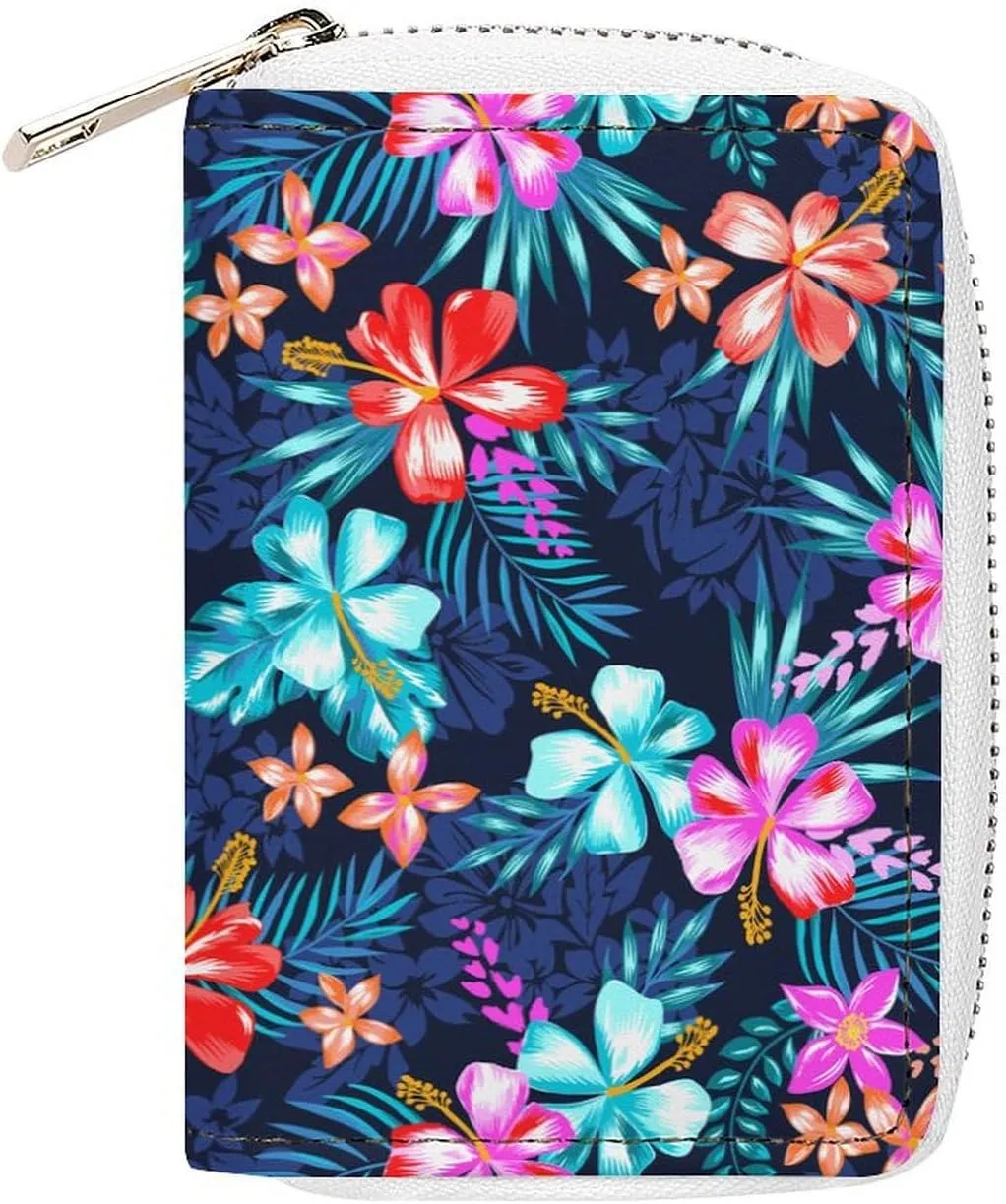 Tropical Hawaiian Hibiscus Flower Leather Card Bag Suitable for Unisex Versatile for Daily Use