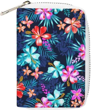 Tropical Hawaiian Hibiscus Flower Leather Card Bag Suitable for Unisex Versatile for Daily Use