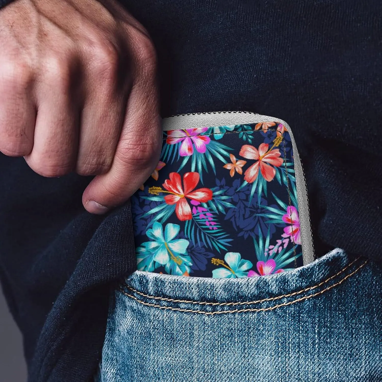 Tropical Hawaiian Hibiscus Flower Leather Card Bag Suitable for Unisex Versatile for Daily Use