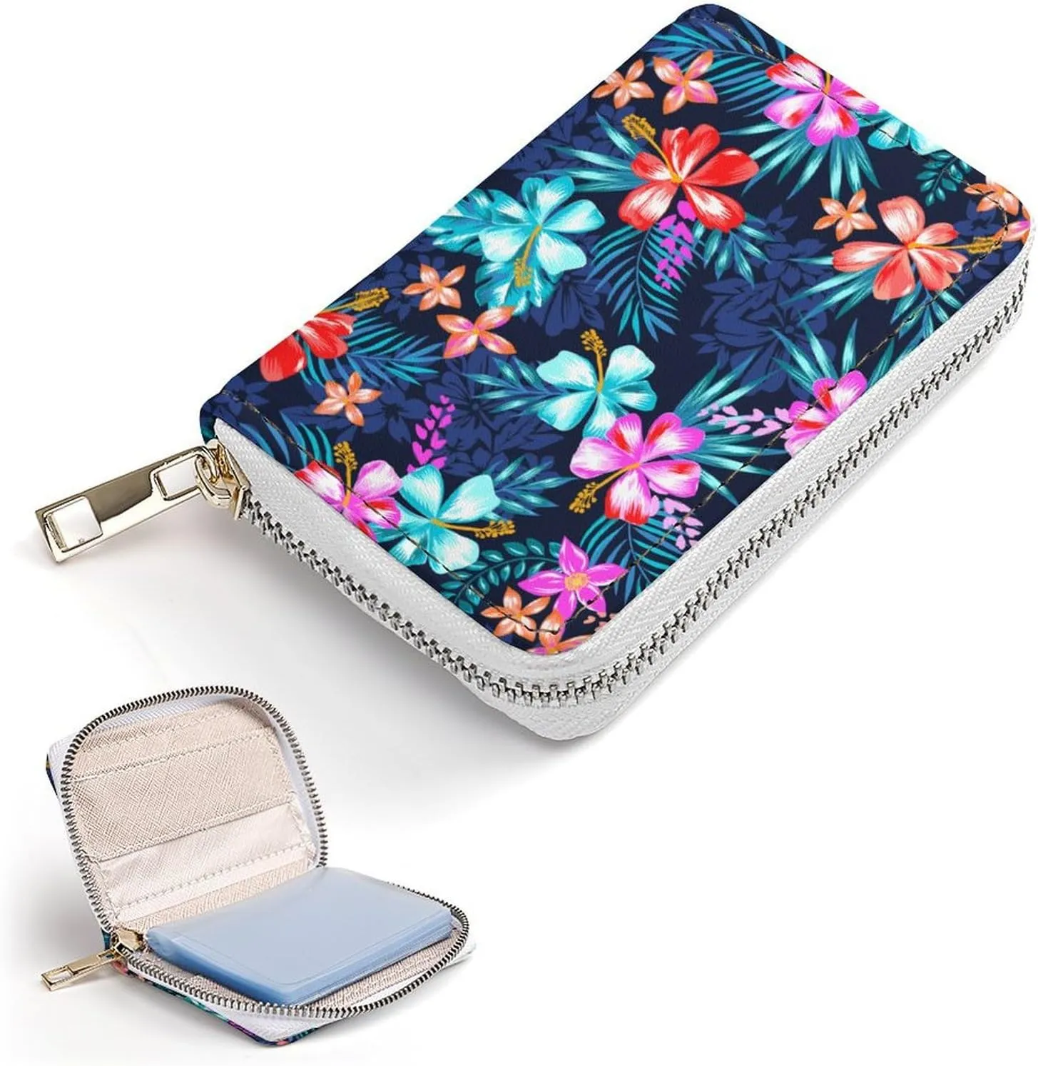 Tropical Hawaiian Hibiscus Flower Leather Card Bag Suitable for Unisex Versatile for Daily Use